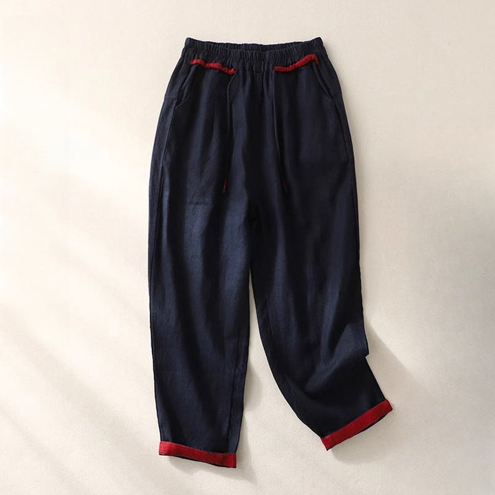 Buddha Stones万能コントラストカラーデザイン ドローストリング 7-8丈 レディース ハーレムパンツ ポケット付き - ミッドナイトブルー - US14、 UK/AU18、 EU46 (4XL) - image 23