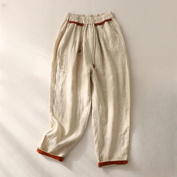 Buddha Stones万能コントラストカラーデザイン ドローストリング 7-8丈 レディース ハーレムパンツ ポケット付き - ベージュ - US14、 UK/AU18、 EU46 (4XL) - image 8