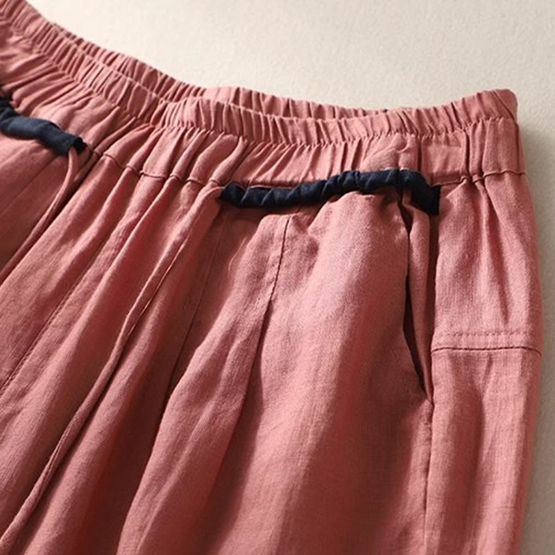 Buddha Stones万能コントラストカラーデザイン ドローストリング 7-8丈 レディース ハーレムパンツ ポケット付き - image 2