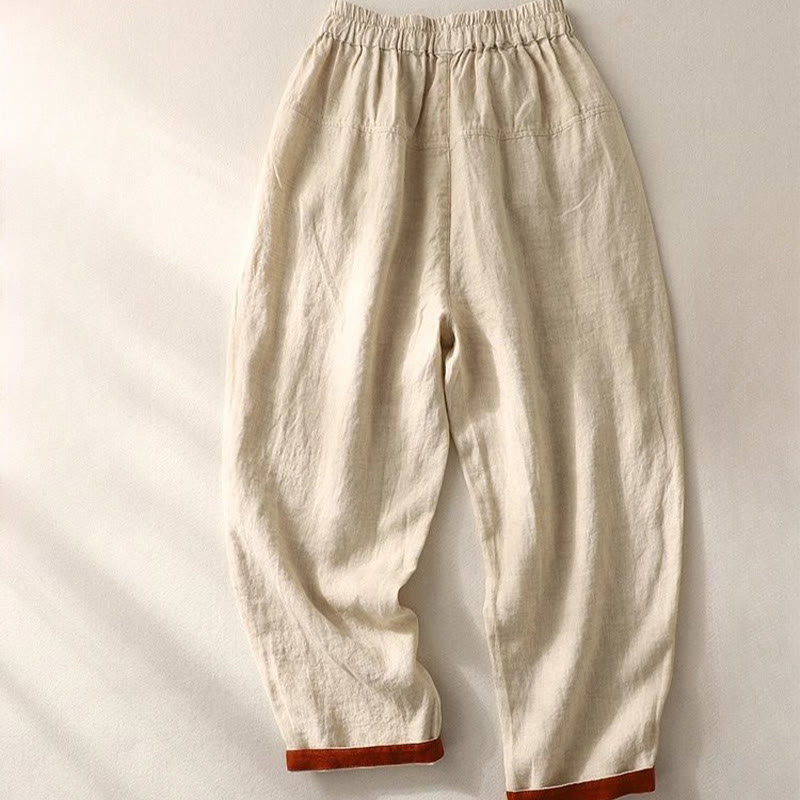 Buddha Stones万能コントラストカラーデザイン ドローストリング 7-8丈 レディース ハーレムパンツ ポケット付き - image 9