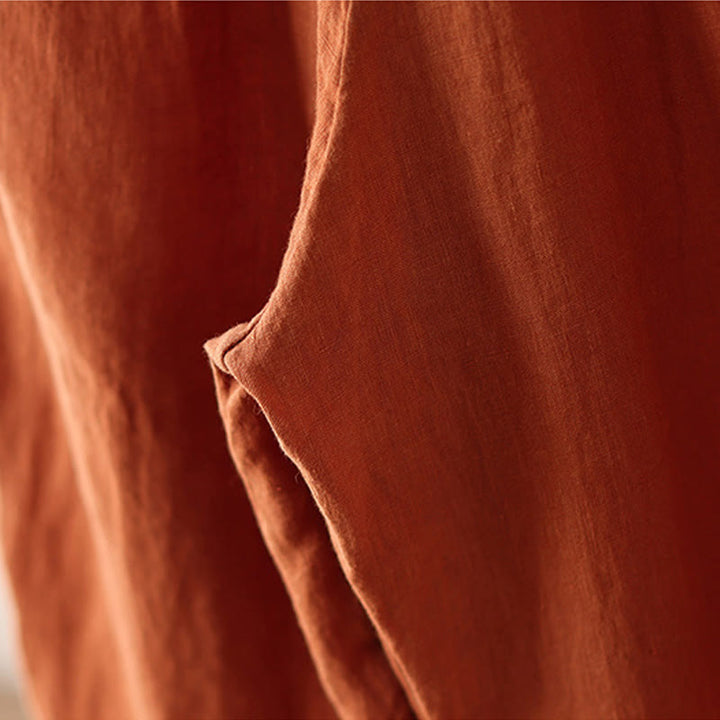 Buddha Stonesカジュアル 無地 シワデザイン ドローストリング 9丈 コットンリネン レディース ワイドレッグパンツ ポケット付き - image 8