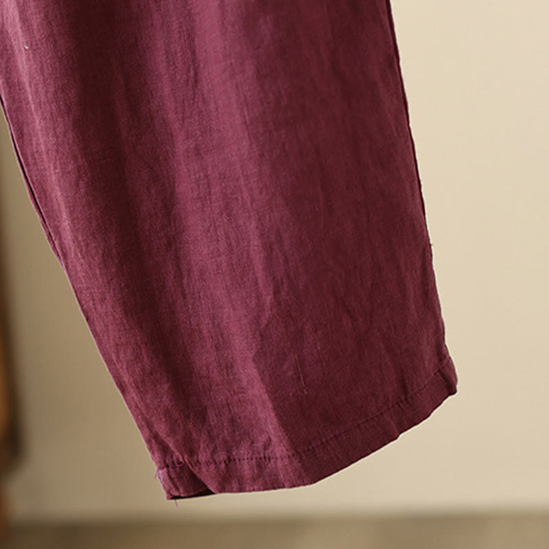 Buddha Stonesカジュアル 無地 シワデザイン ドローストリング 9丈 コットンリネン レディース ワイドレッグパンツ ポケット付き - image 16