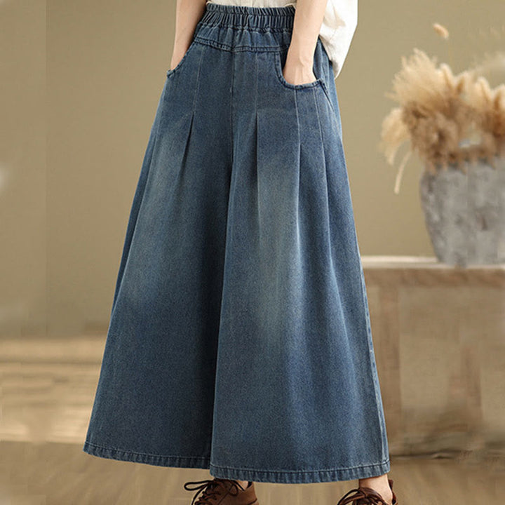Buddha Stones秋冬 ヴィンテージ風 ダメージ加工 ハイウエスト レディース ワイドレッグパンツ ポケット付き - image 3
