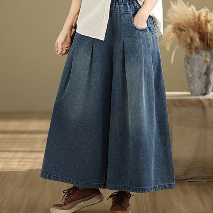 Buddha Stones秋冬 ヴィンテージ風 ダメージ加工 ハイウエスト レディース ワイドレッグパンツ ポケット付き - image 4
