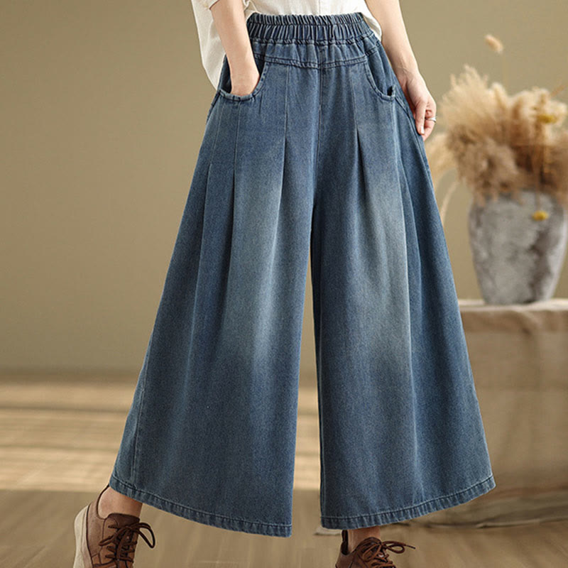 Buddha Stones秋冬 ヴィンテージ風 ダメージ加工 ハイウエスト レディース ワイドレッグパンツ ポケット付き - image 5
