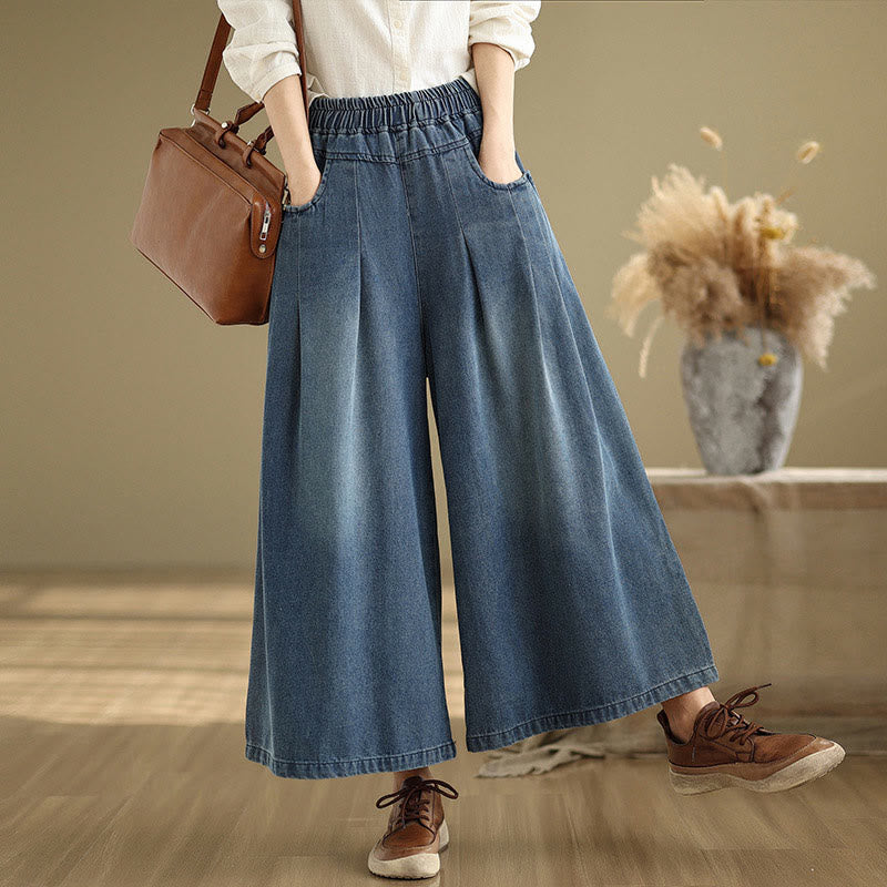 Buddha Stones秋冬 ヴィンテージ風 ダメージ加工 ハイウエスト レディース ワイドレッグパンツ ポケット付き - image 2