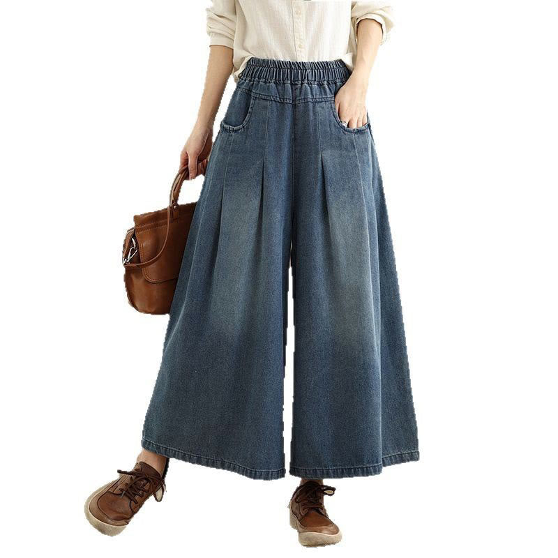 Buddha Stones秋冬 ヴィンテージ風 ダメージ加工 ハイウエスト レディース ワイドレッグパンツ ポケット付き - image 10