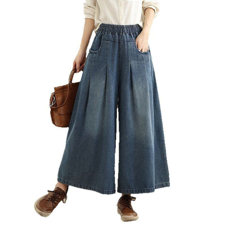 Buddha Stones秋冬 ヴィンテージ風 ダメージ加工 ハイウエスト レディース ワイドレッグパンツ ポケット付き - image 10