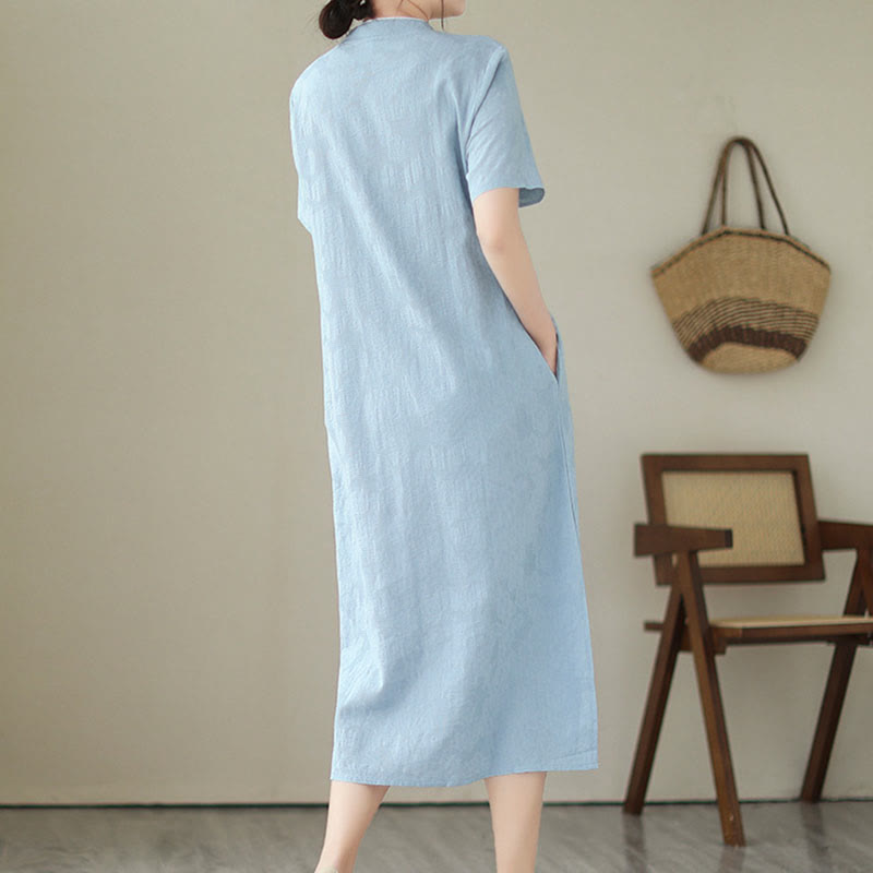 Buddha Stonesの純色半袖ジャカード中国チャイナドレス、ポケット付き - image 8