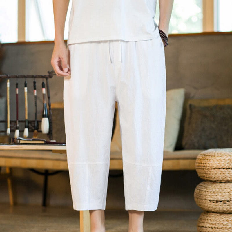 Buddha Stonesシンプルデザイン ドローストリング コットンリネン メンズ 無地 ハーレムパンツ ポケット付き - 白 - US/UK/AU46、 EU56 (5XL) - image 19