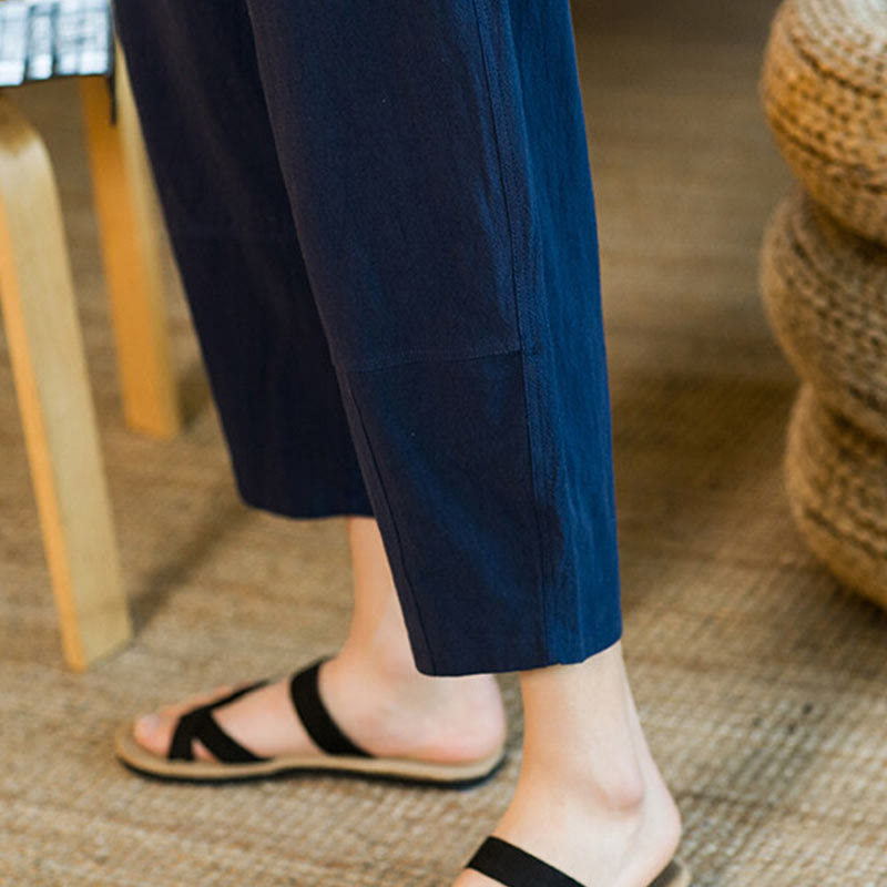 Buddha Stonesシンプルデザイン ドローストリング コットンリネン メンズ 無地 ハーレムパンツ ポケット付き - image 39