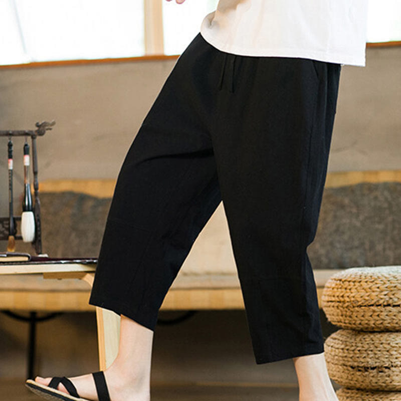 Buddha Stonesシンプルデザイン ドローストリング コットンリネン メンズ 無地 ハーレムパンツ ポケット付き - image 16