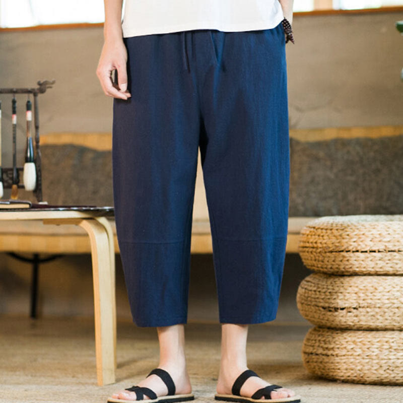 Buddha Stonesシンプルデザイン ドローストリング コットンリネン メンズ 無地 ハーレムパンツ ポケット付き - 海軍 - US/UK/AU46、 EU56 (5XL) - image 29