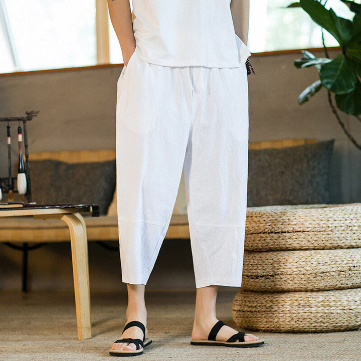 Buddha Stonesシンプルデザイン ドローストリング コットンリネン メンズ 無地 ハーレムパンツ ポケット付き - image 20