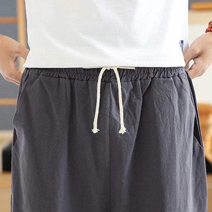 Buddha Stones春 カジュアル 刺繍 ドローストリング メンズ 7-8丈 コットンリネン ハーレムパンツ ポケット付き - image 19