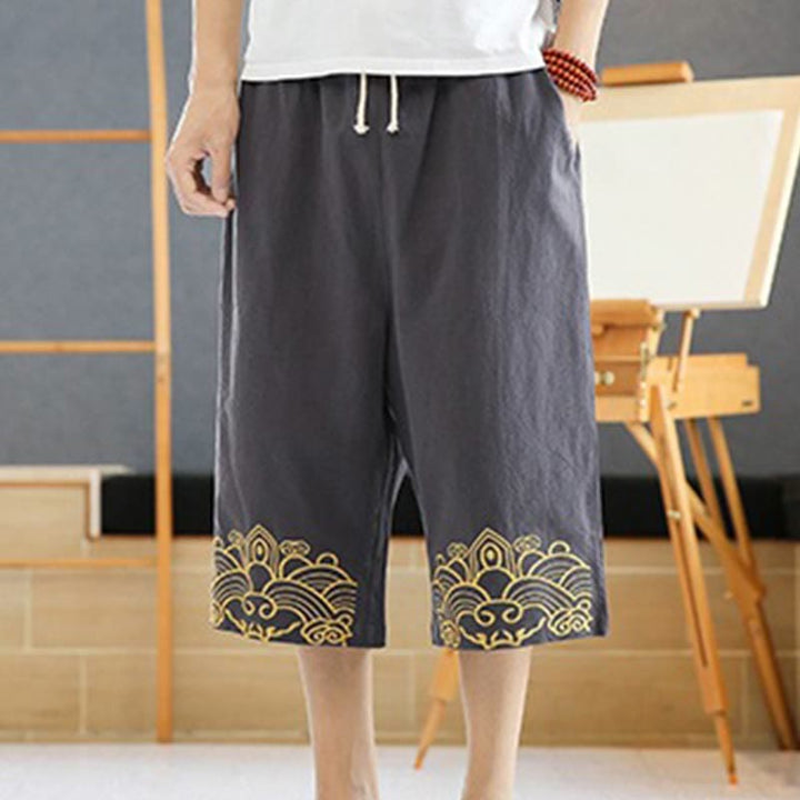 Buddha Stones春 カジュアル 刺繍 ドローストリング メンズ 7-8丈 コットンリネン ハーレムパンツ ポケット付き - image 16