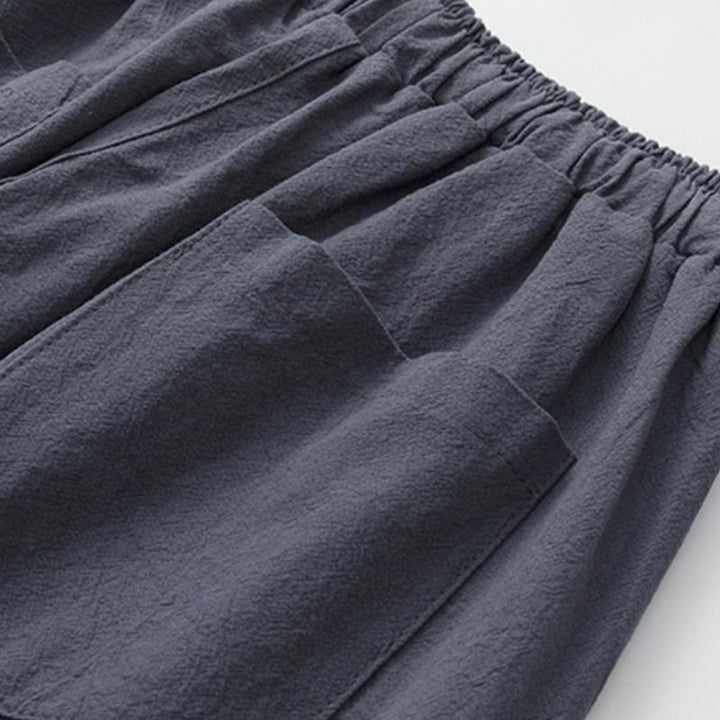 Buddha Stones夏 2点セット 無地 半袖 Tシャツ 7-8丈パンツ コットンリネン タンスーツ メンズ 瞑想用 布セット ポケット付き - image 8