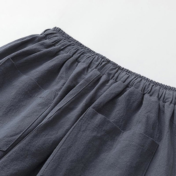 Buddha Stones夏 2点セット 無地 半袖 Tシャツ 7-8丈パンツ コットンリネン タンスーツ メンズ 瞑想用 布セット ポケット付き - image 7