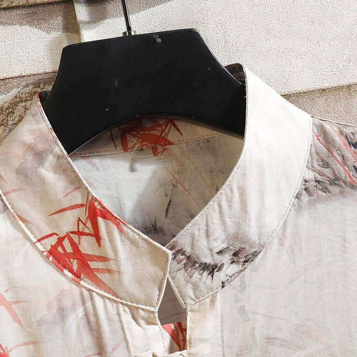 Buddha Stones夏 竹 蝶柄 半袖 カエルボタンデザイン メンズ シャツ ジャケット - image 3