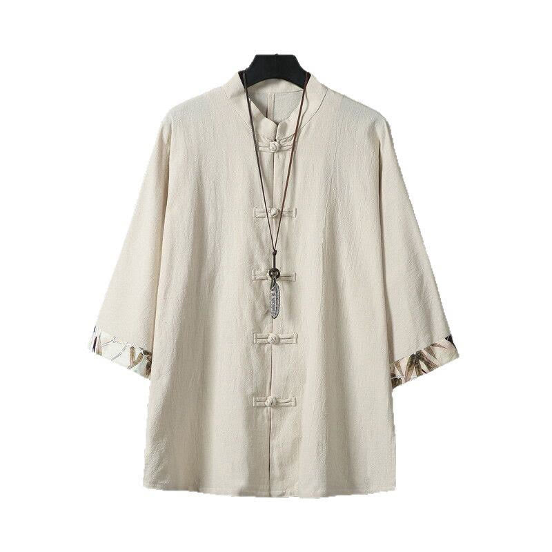 Buddha Stones夏用 カエルボタン パッチワーク 半袖デザイン コットンリネン メンズ シャツジャケット - image 13