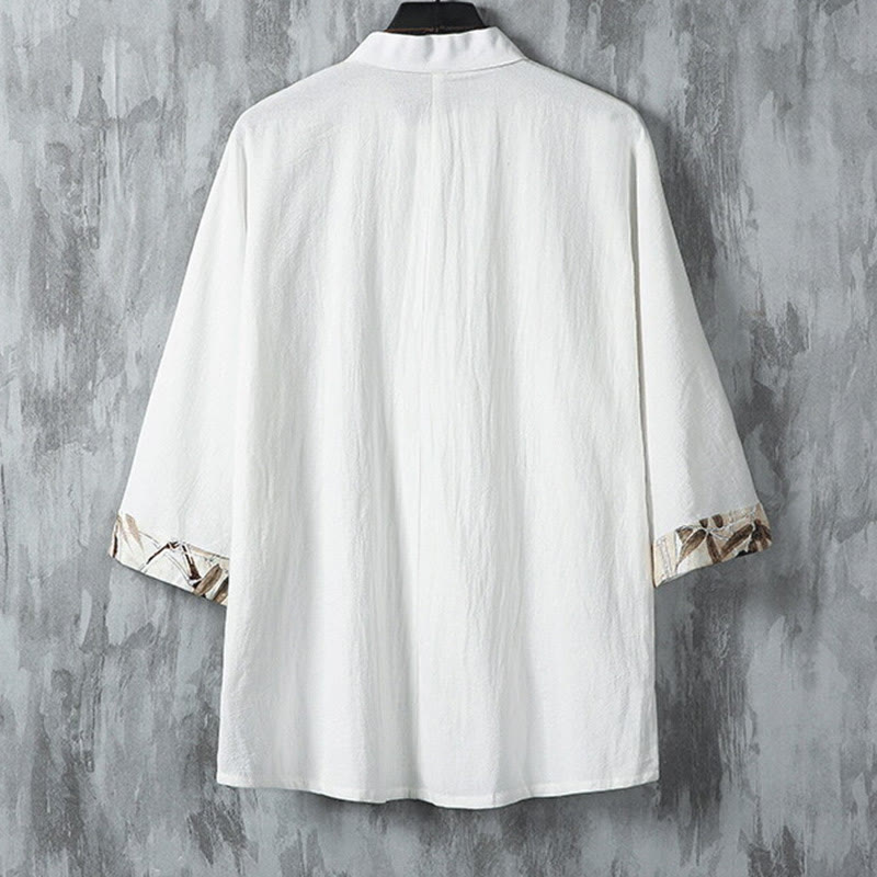 Buddha Stones夏用 カエルボタン パッチワーク 半袖デザイン コットンリネン メンズ シャツジャケット - image 3