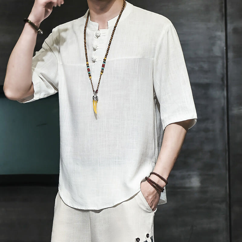 Buddha Stonesカジュアル ヴィンテージ 中国風 カエルボタン メンズ 半袖 コットン リネン Tシャツ - image 8