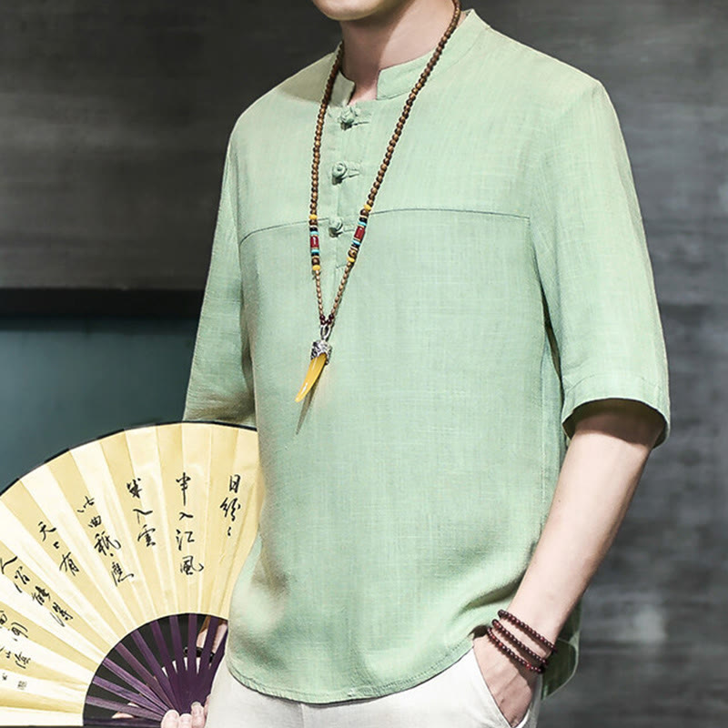 Buddha Stonesカジュアル ヴィンテージ 中国風 カエルボタン メンズ 半袖 コットン リネン Tシャツ - image 18