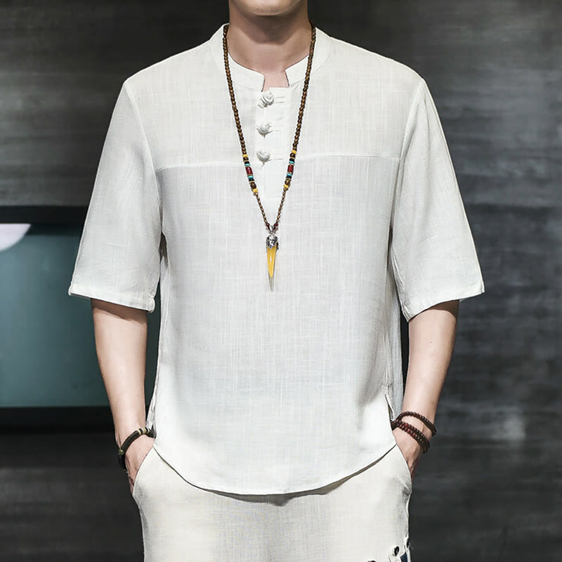 Buddha Stonesカジュアル ヴィンテージ 中国風 カエルボタン メンズ 半袖 コットン リネン Tシャツ - image 9