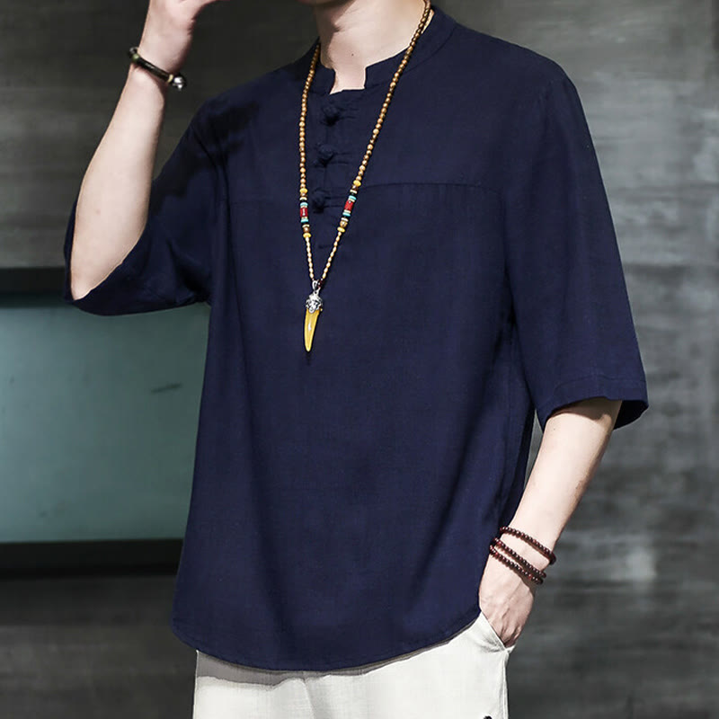 Buddha Stonesカジュアル ヴィンテージ 中国風 カエルボタン メンズ 半袖 コットン リネン Tシャツ - image 21