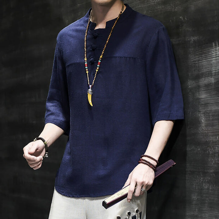 Buddha Stonesカジュアル ヴィンテージ 中国風 カエルボタン メンズ 半袖 コットン リネン Tシャツ - image 23