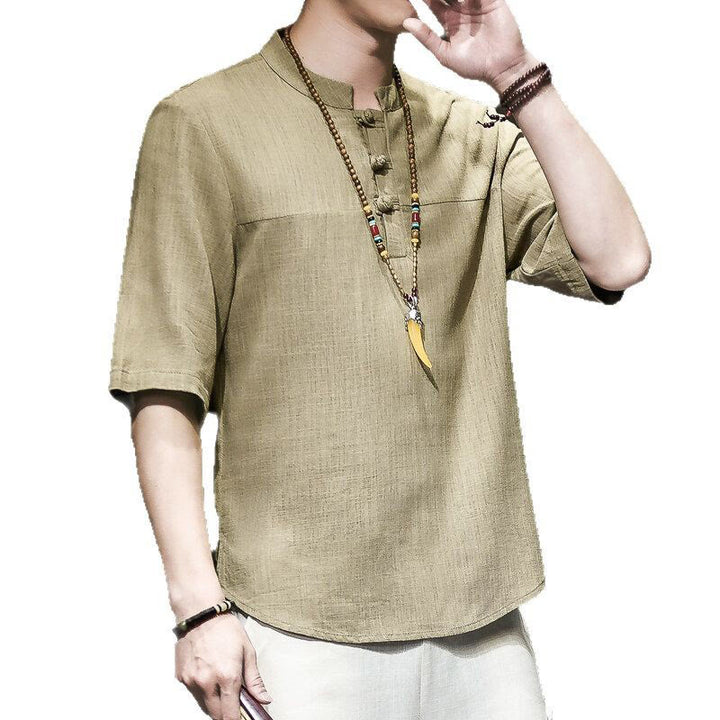 Buddha Stonesカジュアル ヴィンテージ 中国風 カエルボタン メンズ 半袖 コットン リネン Tシャツ - image 6