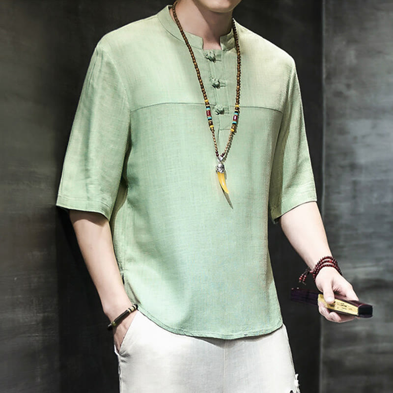 Buddha Stonesカジュアル ヴィンテージ 中国風 カエルボタン メンズ 半袖 コットン リネン Tシャツ - image 17