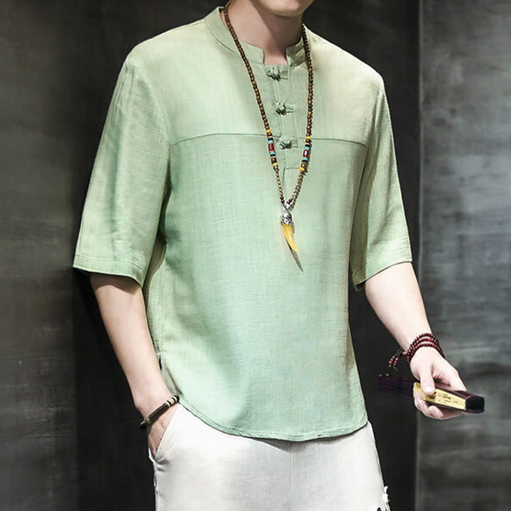 Buddha Stonesカジュアル ヴィンテージ 中国風 カエルボタン メンズ 半袖 コットン リネン Tシャツ - image 17