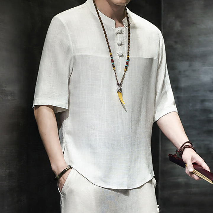 Buddha Stonesカジュアル ヴィンテージ 中国風 カエルボタン メンズ 半袖 コットン リネン Tシャツ - image 12