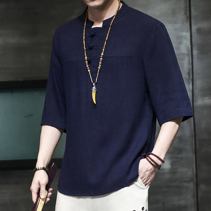 Buddha Stonesカジュアル ヴィンテージ 中国風 カエルボタン メンズ 半袖 コットン リネン Tシャツ - image 22