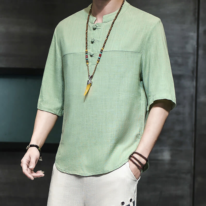 Buddha Stonesカジュアル ヴィンテージ 中国風 カエルボタン メンズ 半袖 コットン リネン Tシャツ - image 15