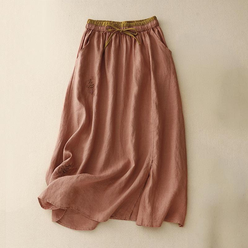 Buddha Stonesヴィンテージ 無地 刺繍 ドローストリング コットンリネン レディース スカート ポケット付き - コーラル - US8-10，UK/AU12-14，EU40-42 (2XL) - image 19