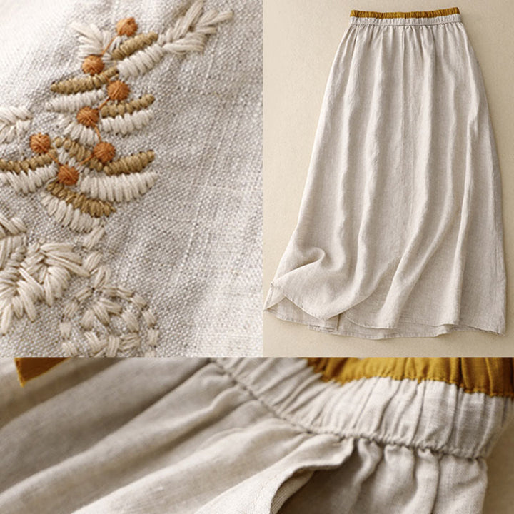 Buddha Stonesヴィンテージ 無地 刺繍 ドローストリング コットンリネン レディース スカート ポケット付き - image 13