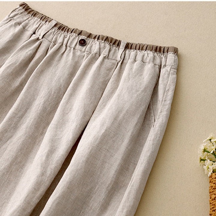 Buddha Stonesヴィンテージ カジュアル 無地 サイドスリット 伸縮性ウエスト コットンリネン レディース スカート ポケット付き - image 3