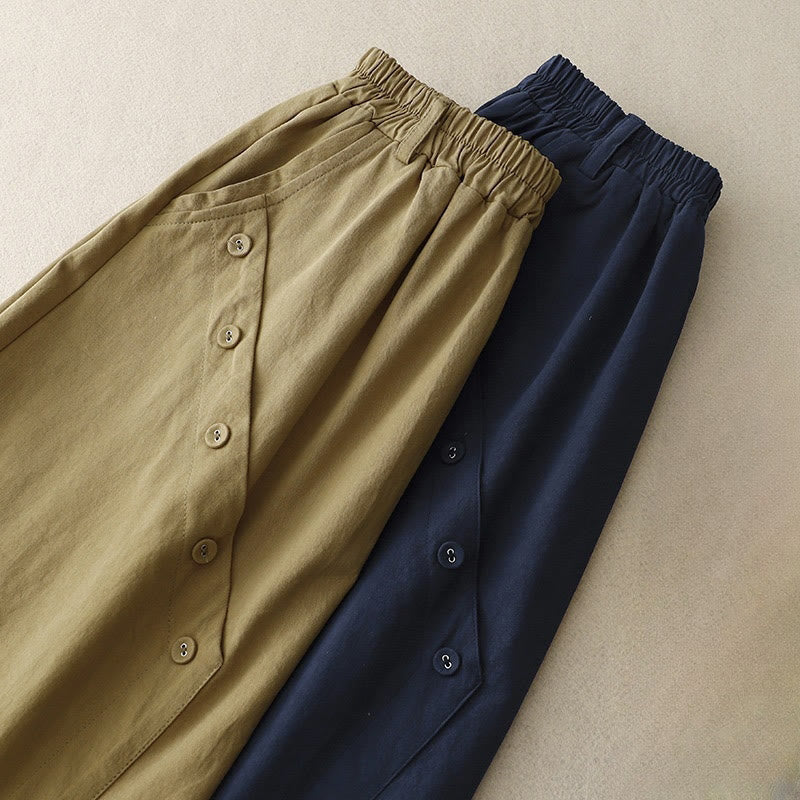 Buddha Stonesカジュアル 無地 アシンメトリー ボタンデザイン コットン レディース スカート ポケット付き - image 9