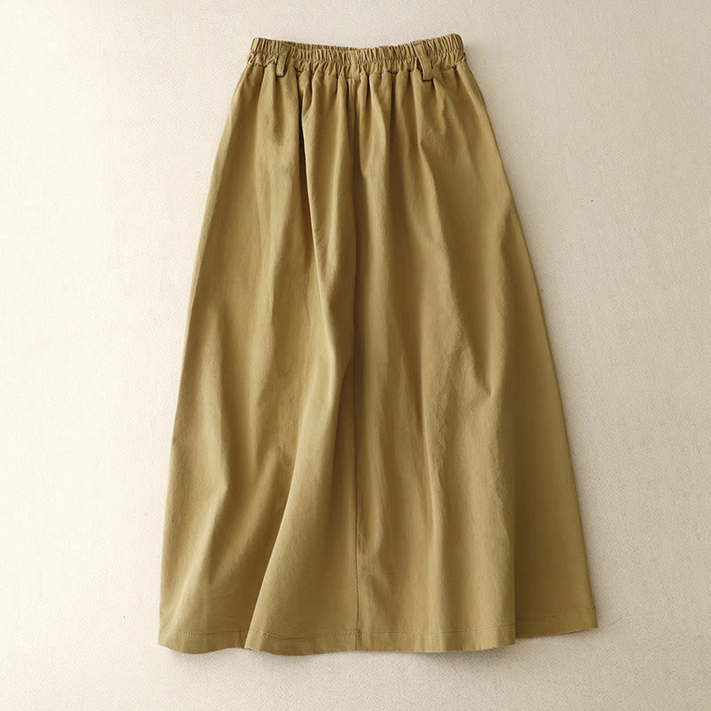 Buddha Stonesカジュアル 無地 アシンメトリー ボタンデザイン コットン レディース スカート ポケット付き