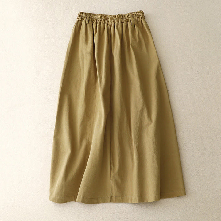 Buddha Stonesカジュアル 無地 アシンメトリー ボタンデザイン コットン レディース スカート ポケット付き