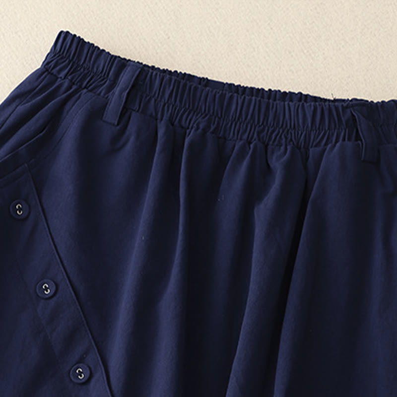 Buddha Stonesカジュアル 無地 アシンメトリー ボタンデザイン コットン レディース スカート ポケット付き - image 4