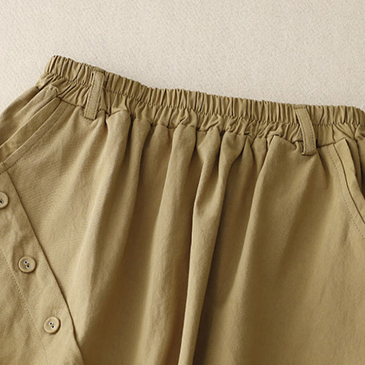 Buddha Stonesカジュアル 無地 アシンメトリー ボタンデザイン コットン レディース スカート ポケット付き - image 2