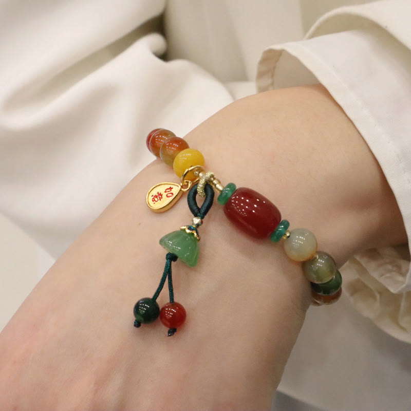 Buddha Stones天然 カラフル 孔雀瑪瑙 玉髄 如意 願いごと チャーム 勇気 ブレスレット