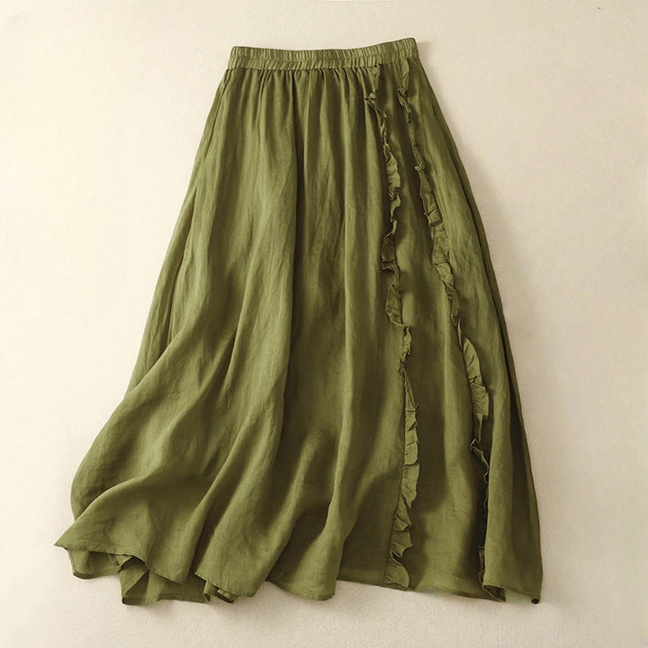 Buddha Stones夏用 無地 フリルデザイン レディーススカート - オリーブドラブ - US8-10，UK/AU12-14，EU40-42 (2XL) - image 0