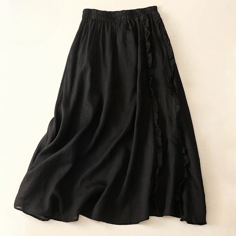 Buddha Stones夏用 無地 フリルデザイン レディーススカート - 黒 - US8-10，UK/AU12-14，EU40-42 (2XL) - image 10