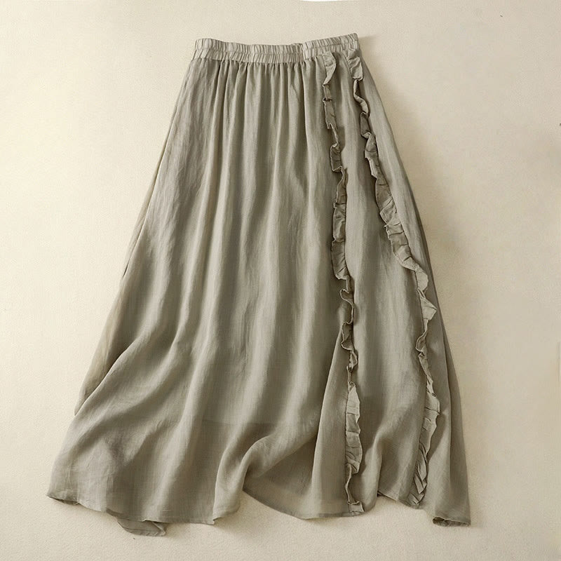 Buddha Stones夏用 無地 フリルデザイン レディーススカート - ダークシーグリーン - US8-10，UK/AU12-14，EU40-42 (2XL) - image 4