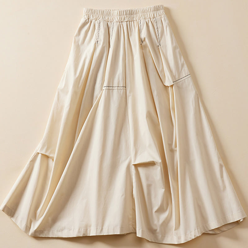 Buddha Stones夏 カジュアル 不規則デザイン レディース コットンスカート ポケット付き - image 1