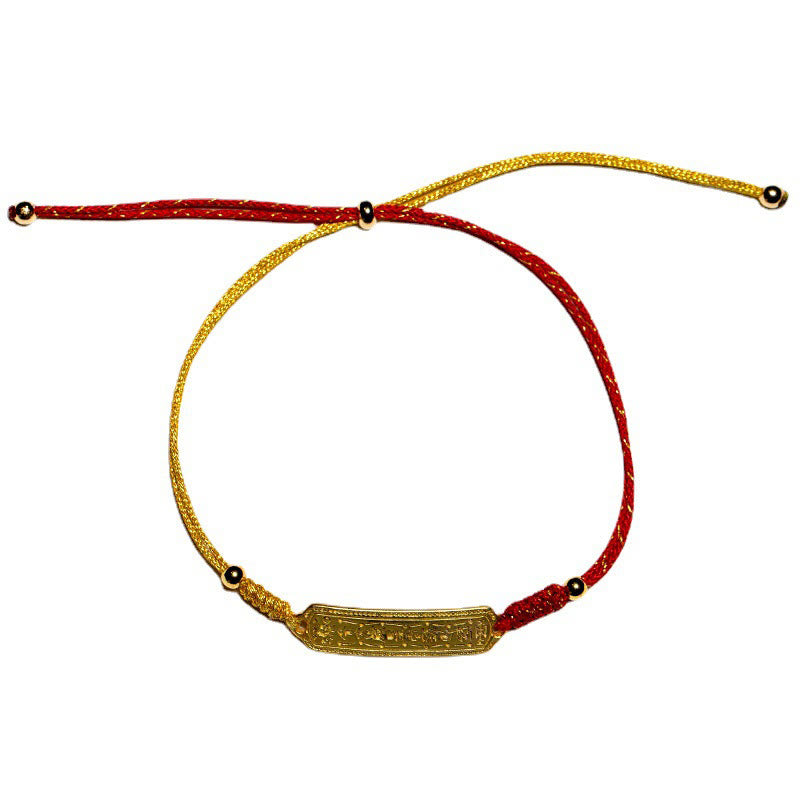 Buddha Stones14K 金メッキ銅製お守り レッド ゴールデンロープブレスレット